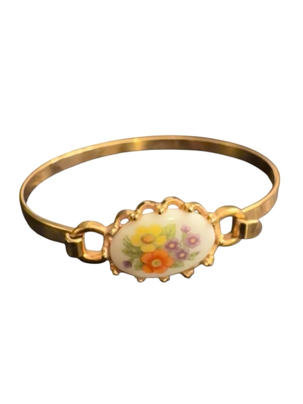 Vintage AVON Floral Scalloped Bangle Bracelet Multi Color Flowers Bracelet